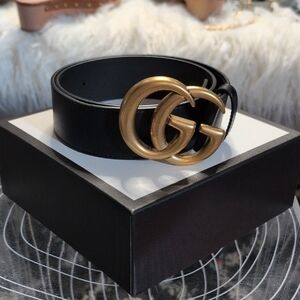 Gucci Black Belt with Gold GG Buckle